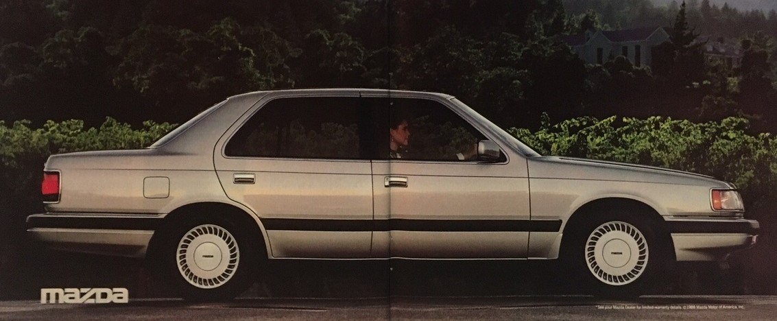 Print advertisement for the 1987 MAZDA 929, side view of vehicle